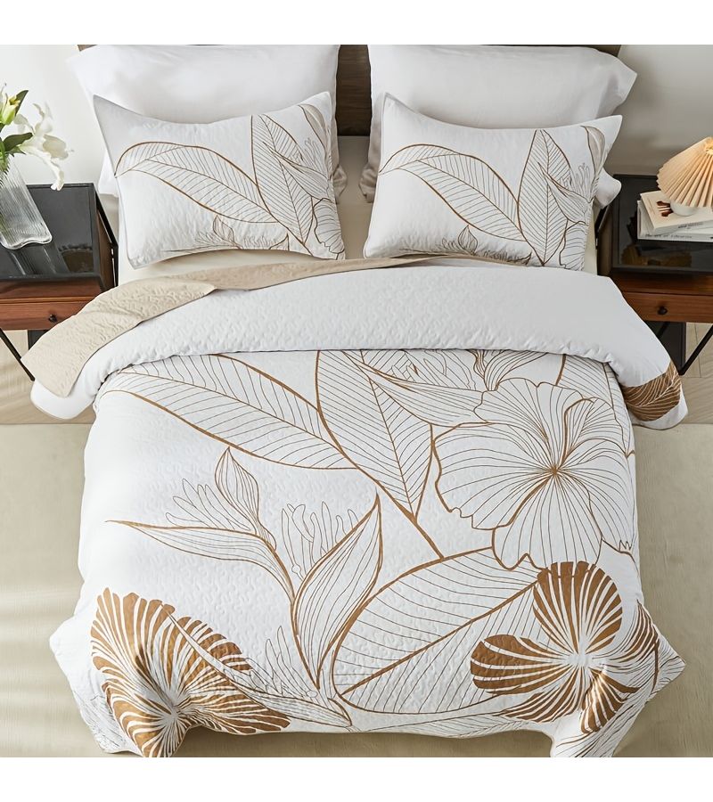 Multicolor Floral Bedding Set King Size Soft Breathable Bedspread Coverlet 3 Piece - Image 4