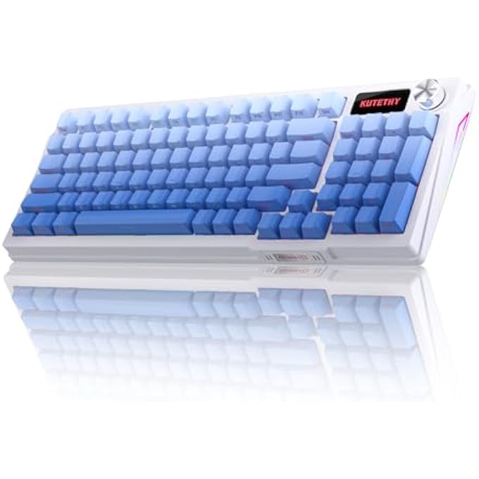 KUTETHY KY95 98% WIRELESS GASKET RGB GAMING KEYBOARD,3-MODES 95 KEYS HOT-SWAP MECHANICAL KEYBOARD,DEDICATED KNOB CONTROL ON-SCREEN DISPLAY,SIDE PRINTED PBT KEYCAPS,CLICKY PRE-LUBED 3.0 BLUE SWITCH - Image 1