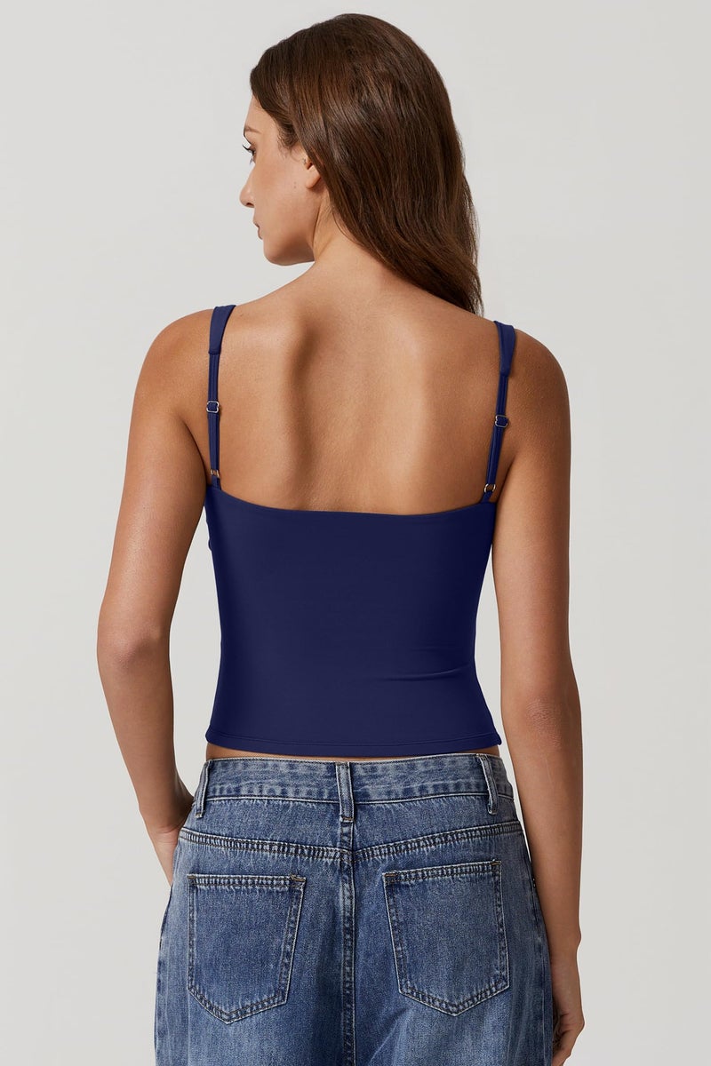 QINSEN Tank Top for Women V Neck Sleeveless Double Lined Going Out Tight Crop T Shirts Estate Blue M - Image 5
