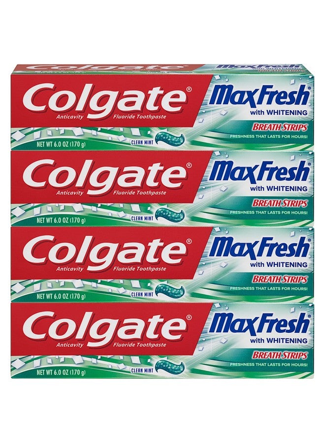 كولجيت معجون أسنان ماكس فريش للتبييض مع شرائط التنفس، النعناع النظيف، أنبوب 6 أونصة، 4 عبوات - Image 1