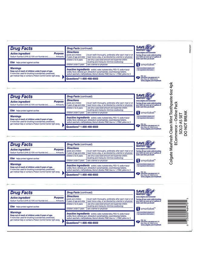 كولجيت معجون أسنان ماكس فريش للتبييض مع شرائط التنفس، النعناع النظيف، أنبوب 6 أونصة، 4 عبوات - Image 2