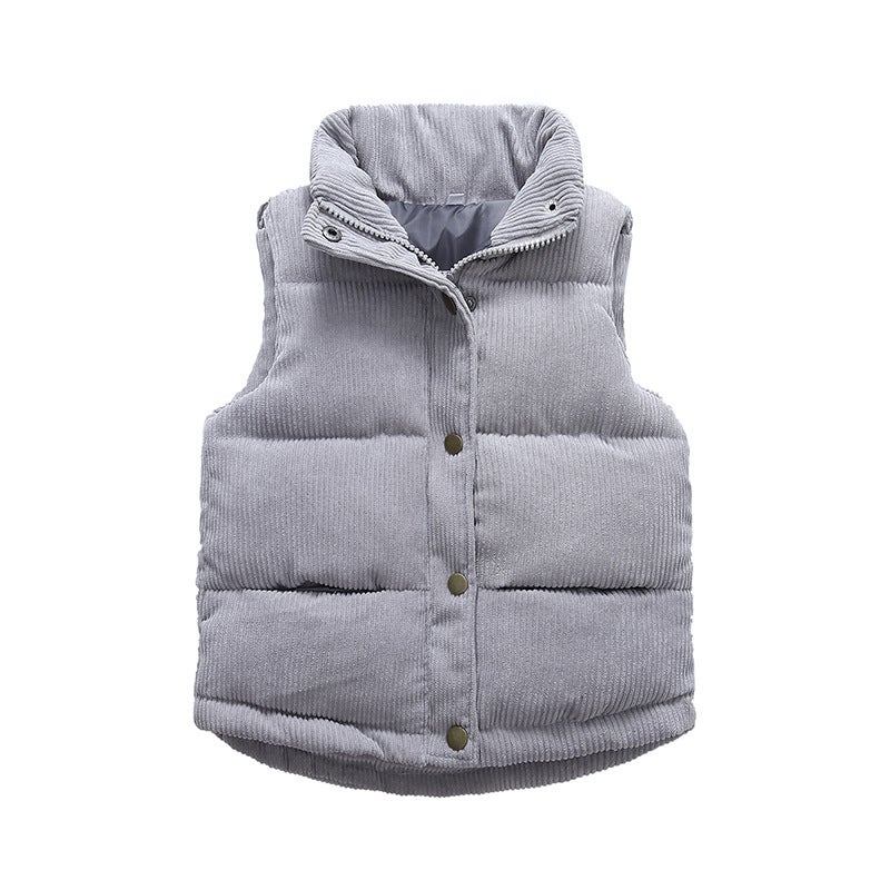 Kids Cotton Vest Autumn Winter Unisex Solid Color Corduroy Grey  - Image 1