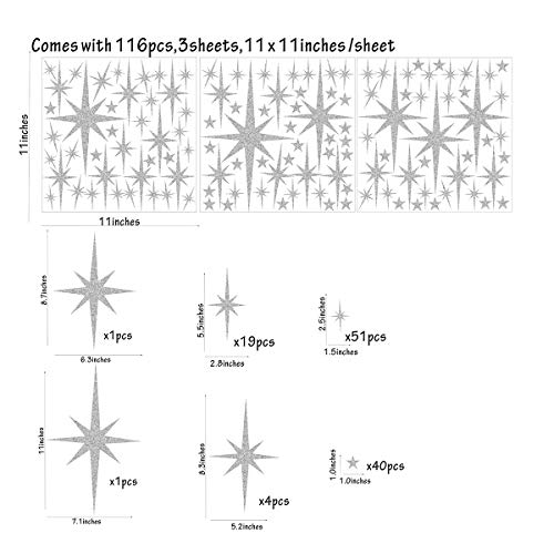 Easma Retro Starburst Wall Decals Star Wall Stickers Atomic Star Walls Decals Geometric Walls Decor Modern Nursery Decor Peel and Stick Stars(116pcs) - Image 2