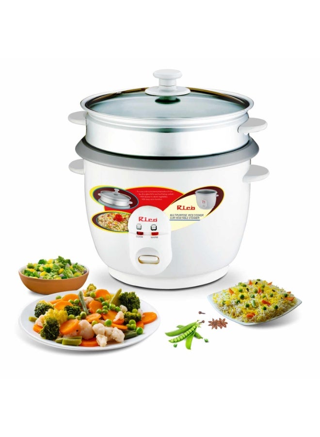 Rico Automatic Electric Rice Cooker 1.8 litres Single Pot with Vegetable Steamer | Quick Cook Japanese Technology | 650 Watt l One Touch Control and Transparent Glass lid |1 Year Warranty | White (Aluminum) - Image 1