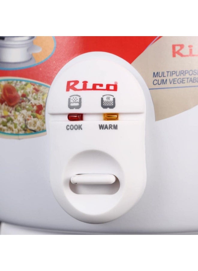 Rico Automatic Electric Rice Cooker 1.8 litres Single Pot with Vegetable Steamer | Quick Cook Japanese Technology | 650 Watt l One Touch Control and Transparent Glass lid |1 Year Warranty | White (Aluminum) - Image 2