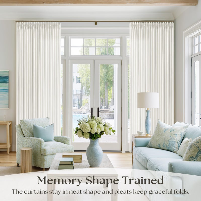 Seeluck Linen Curtains 90 Inches Long Pinch Pleated for Living Room Bedroom 2 Panels Set Light Filtering Semi Sheer Pinch Pleat Hooks Rings Back Tab Memory Trained Cream Ivory Window Drapes 90 Inch Length - Image 2