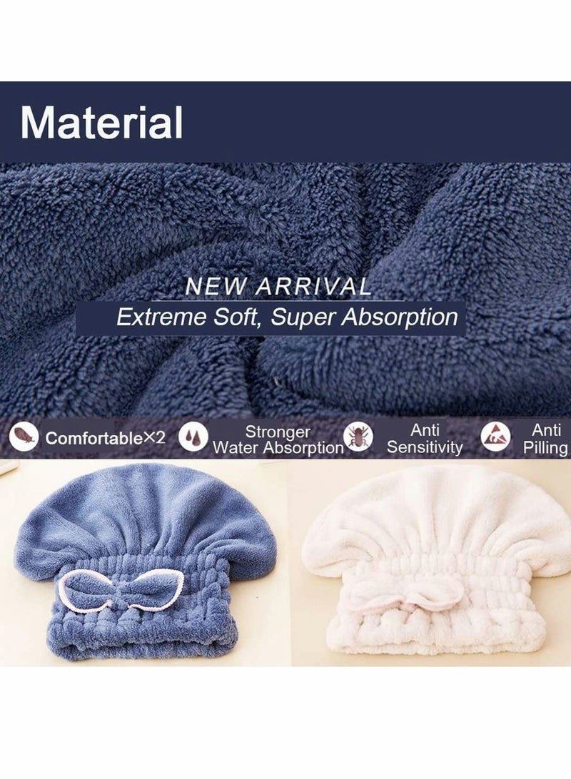 KASTWAVE 2PC Microfiber Hair Drying Caps, Extrame Soft & Ultra Absorbent, Fast Drying Hair Turban Wrap Towels Shower Cap for Girls and Women (Blue+Beige) - Image 4