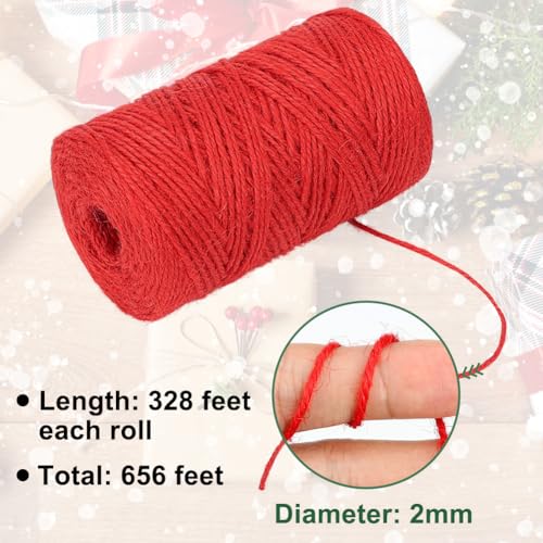 Tenn Well Red Green Jute Twine, 328 Feet x 2 Rolls 2mm Colored Christmas Twine String for Gift Wrapping, Holiday Decorations, Bundling, Gardening, DIY Crafts - Image 2