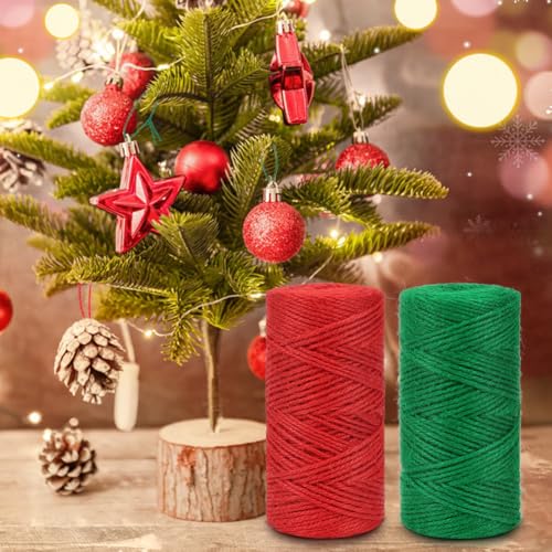 Tenn Well Red Green Jute Twine, 328 Feet x 2 Rolls 2mm Colored Christmas Twine String for Gift Wrapping, Holiday Decorations, Bundling, Gardening, DIY Crafts - Image 5