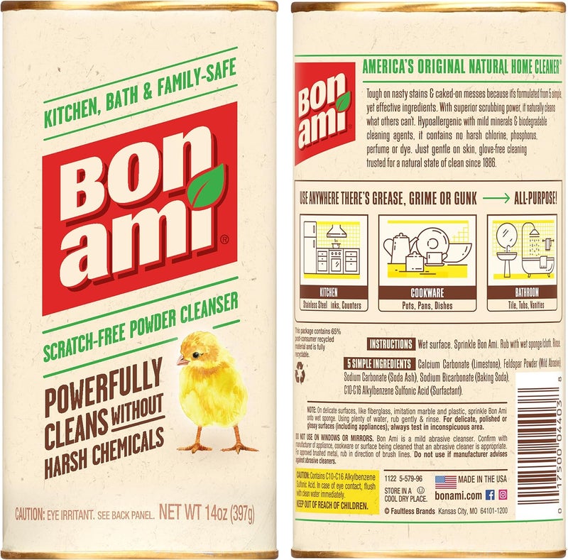 Bon ami Powder Cleanser (14 oz, 3 Pack) Works as A Kitchen Countertop Cleaner and Bathroom Tile Cleaner, No Scratch Earth Friendly Home Cleaner - Image 2