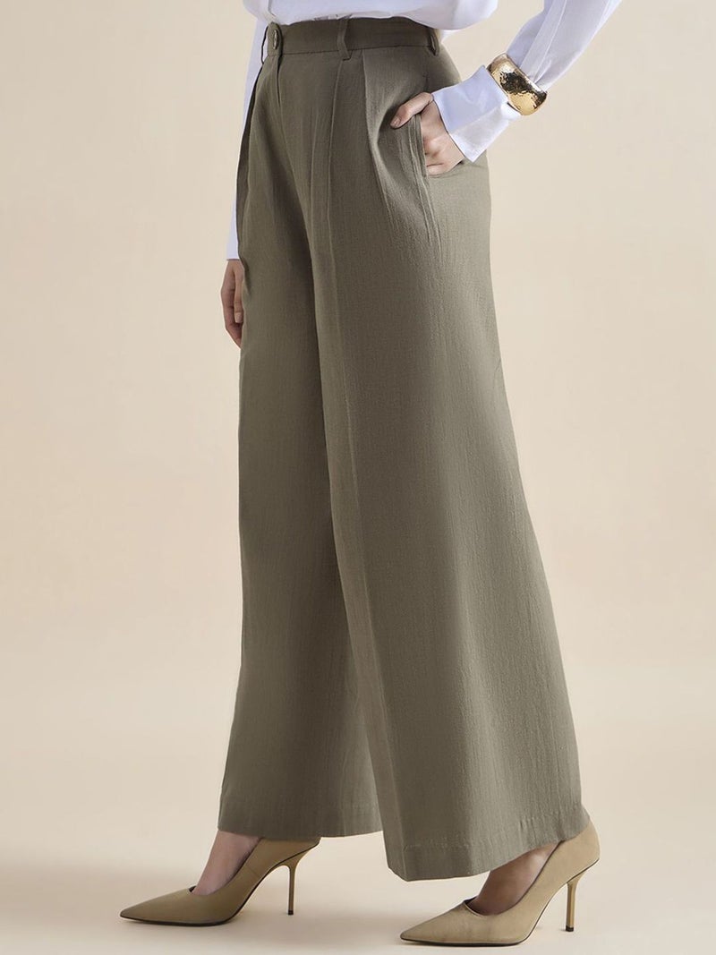 Powersutra Olive Wide-Leg Trousers for Women - Image 2