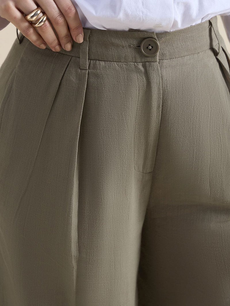 Powersutra Olive Wide-Leg Trousers for Women - Image 4
