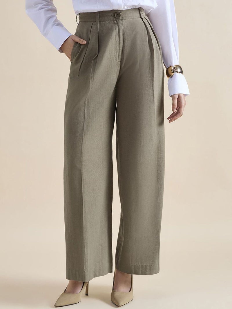 Powersutra Olive Wide-Leg Trousers for Women - Image 1