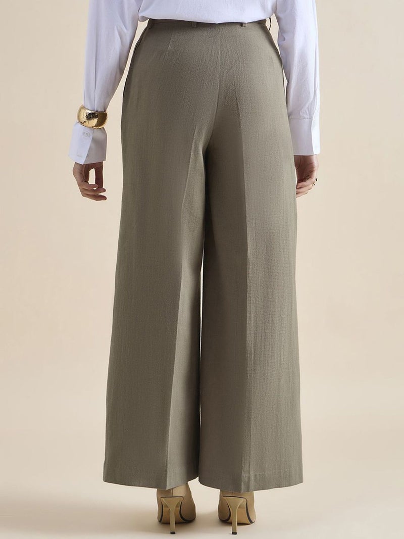 Powersutra Olive Wide-Leg Trousers for Women - Image 3