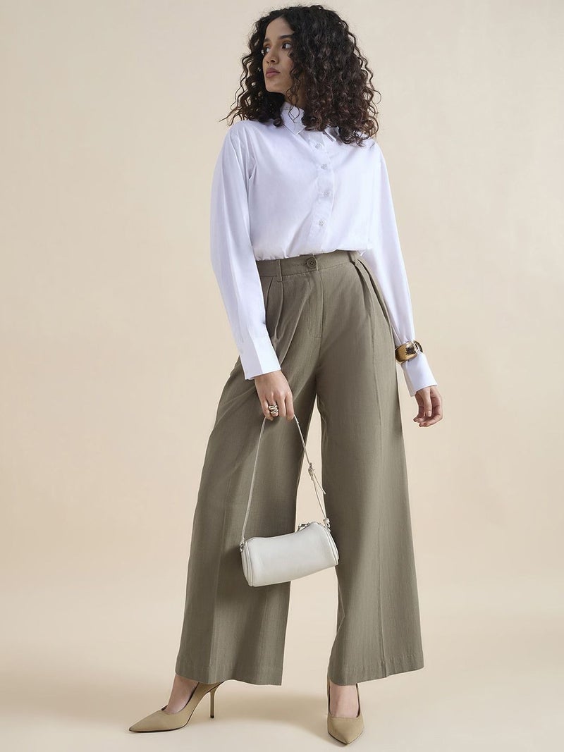 Powersutra Olive Wide-Leg Trousers for Women - Image 5