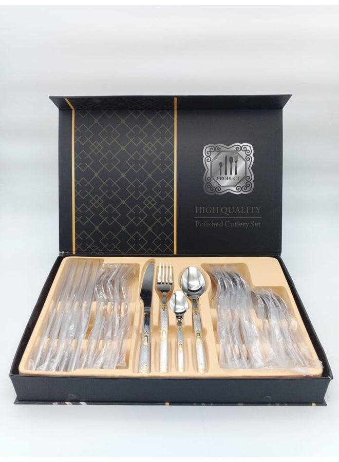 Genaric 24-Piece Elegant Gold Accented Stainless Steel Cutlery Set - Image 1