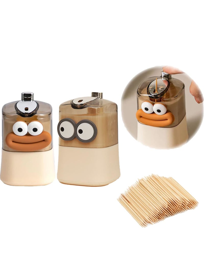SYOSI 2 PCS Toothpick Holder Set, Cute Automatic Pop-up Toothpick Dispenser with Big Mouth and Big Eyes Design, Novelty Toothpick Container for Kitchen, Living Room, Dining Area (Big Mouth+Big Eyes) - Image 1