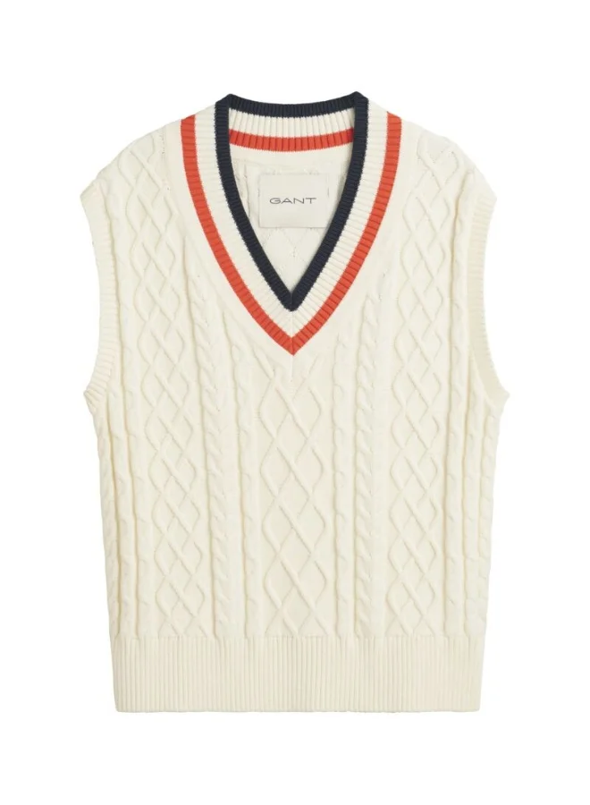 GANT Contrast Cable Knit V-Neck Vest