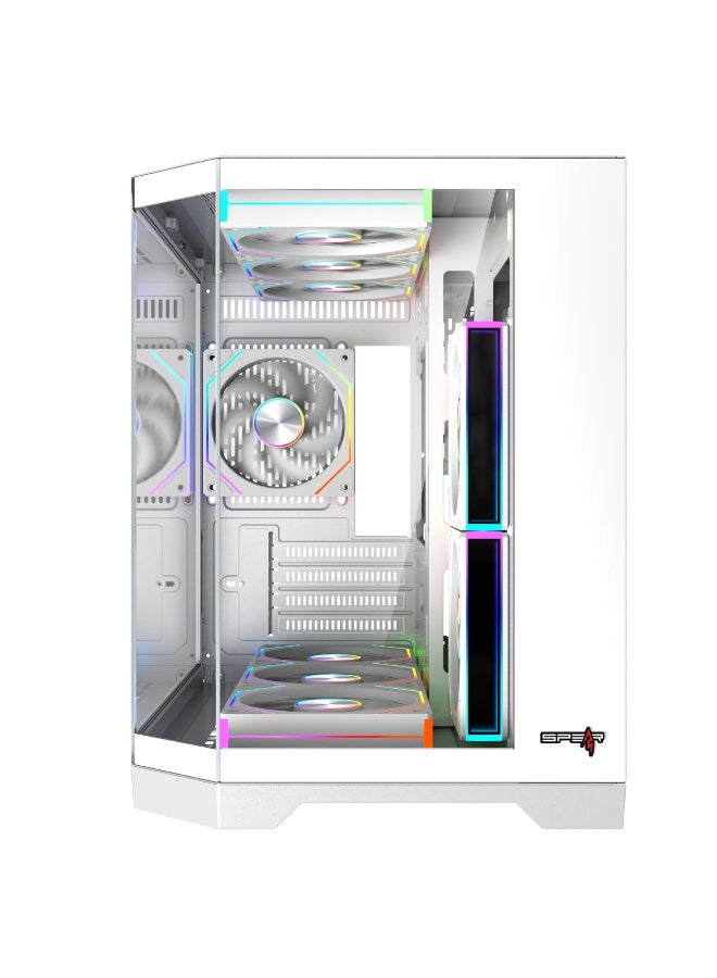 Spear Pc حالة ألعاب DOST 60 MINI MICRO-ATX مع 6 مراوح ARGB وتحكم عن بعد باللون الأبيض تدعم مبرد 360 مم - Image 3