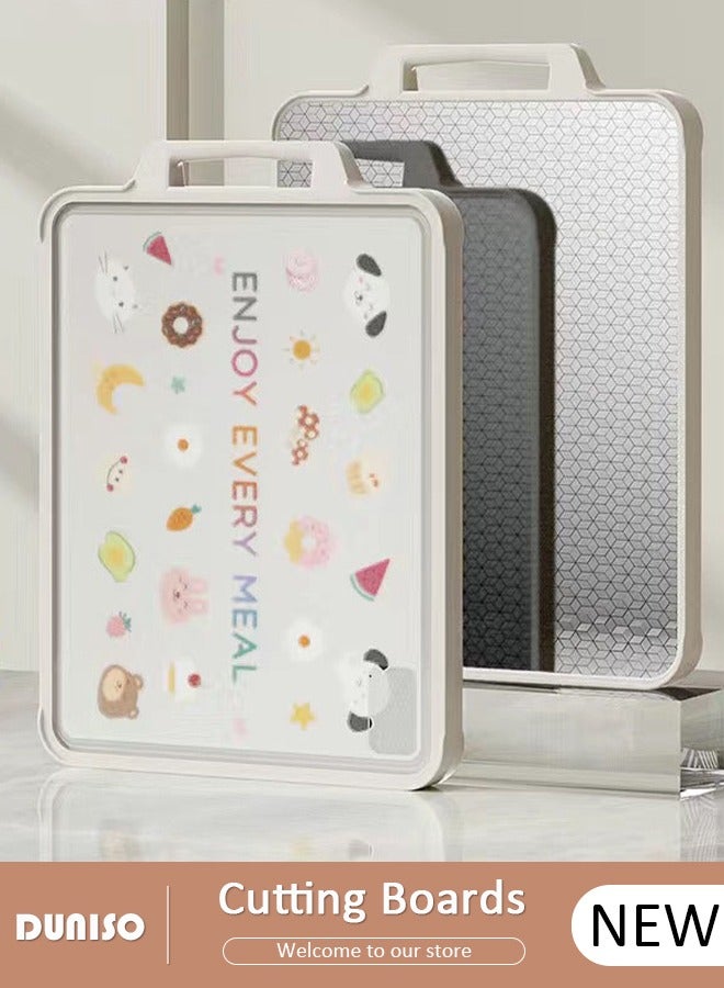 DUNISO ألواح تقطيع من الفولاذ المقاوم للصدأ، ألواح تقطيع مزدوجة الجوانب للمطبخ، حافة مطاطية صديقة للبيئة غير قابلة للانزلاق، لوح تقطيع كبير مزدوج الاستخدام مع مقبض، للفواكه واللحوم - Image 1
