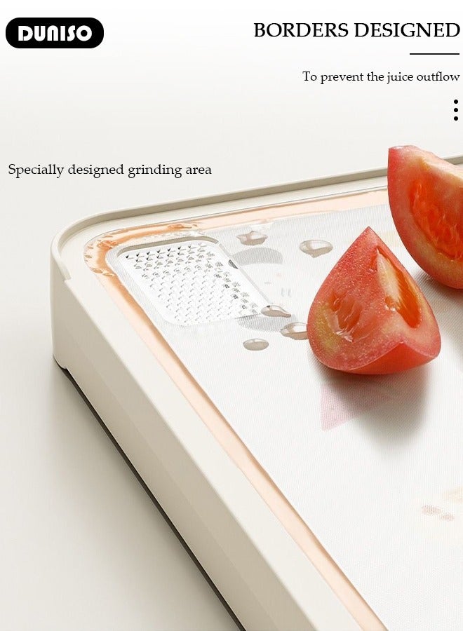 DUNISO ألواح تقطيع من الفولاذ المقاوم للصدأ، ألواح تقطيع مزدوجة الجوانب للمطبخ، حافة مطاطية صديقة للبيئة غير قابلة للانزلاق، لوح تقطيع كبير مزدوج الاستخدام مع مقبض، للفواكه واللحوم - Image 5