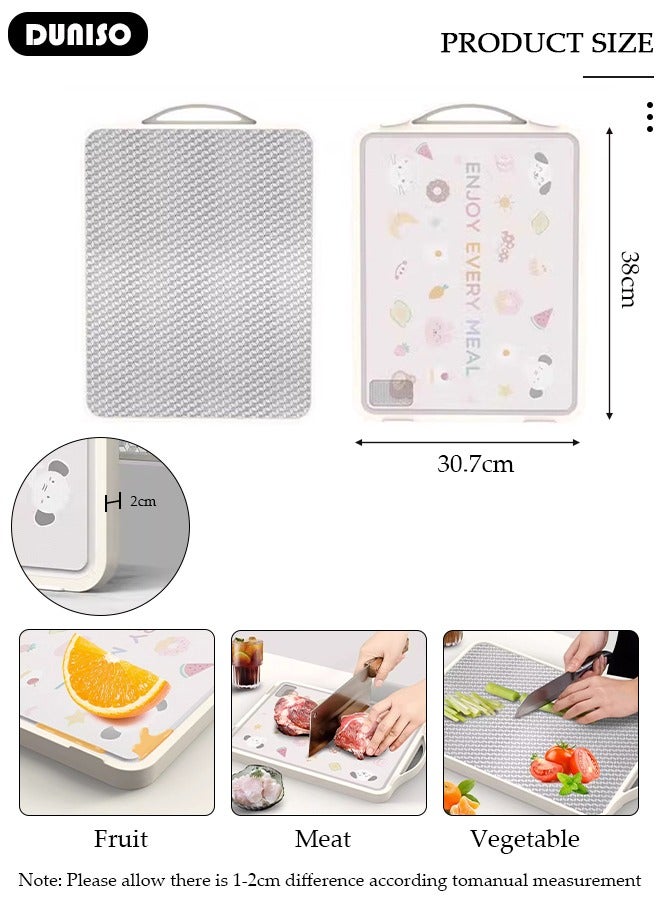 DUNISO ألواح تقطيع من الفولاذ المقاوم للصدأ، ألواح تقطيع مزدوجة الجوانب للمطبخ، حافة مطاطية صديقة للبيئة غير قابلة للانزلاق، لوح تقطيع كبير مزدوج الاستخدام مع مقبض، للفواكه واللحوم - Image 4