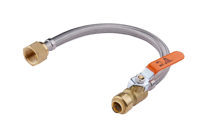 EFIELD 18inch Pushfit Ball Valve Flexible Water Heater Connector 34 inch x 34 inch FIP PushtoConnect Copper Pex CPVC Braided Stainless Steel 18 InchHOSE015