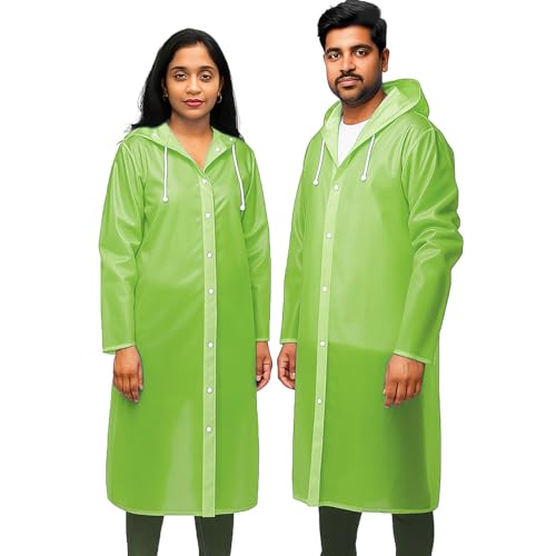 Allextreme EVA Waterproof Unisex Rain Coat Hooded Full Sleeves Outdoor Men, Women, Boys & Girls Rainwear Poncho Raincoat for Camping, Hiking & Travelling (Universal Size,1 Pc Neon Green) - Image 1
