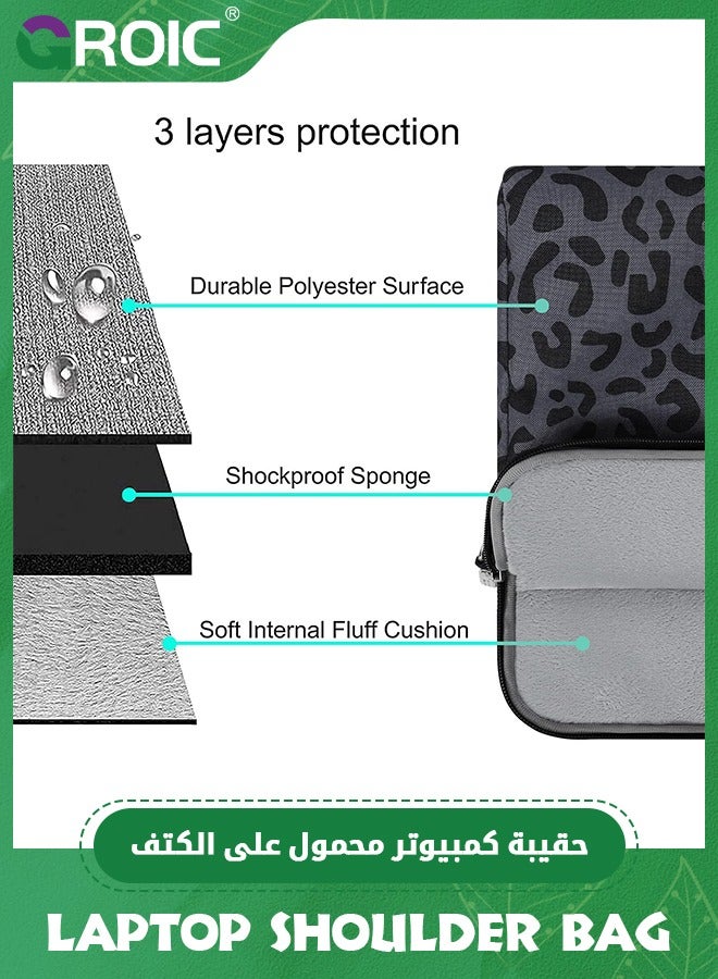 GROIC Laptop Shoulder Bag, Laptop Sleeve Bag 15.6-16 inch, Leopard Grain Briefcase Sleeve Compatible with MacBook Air 15 inch, Chromebook, HP, 15.3-16 inch Notebook - Image 3