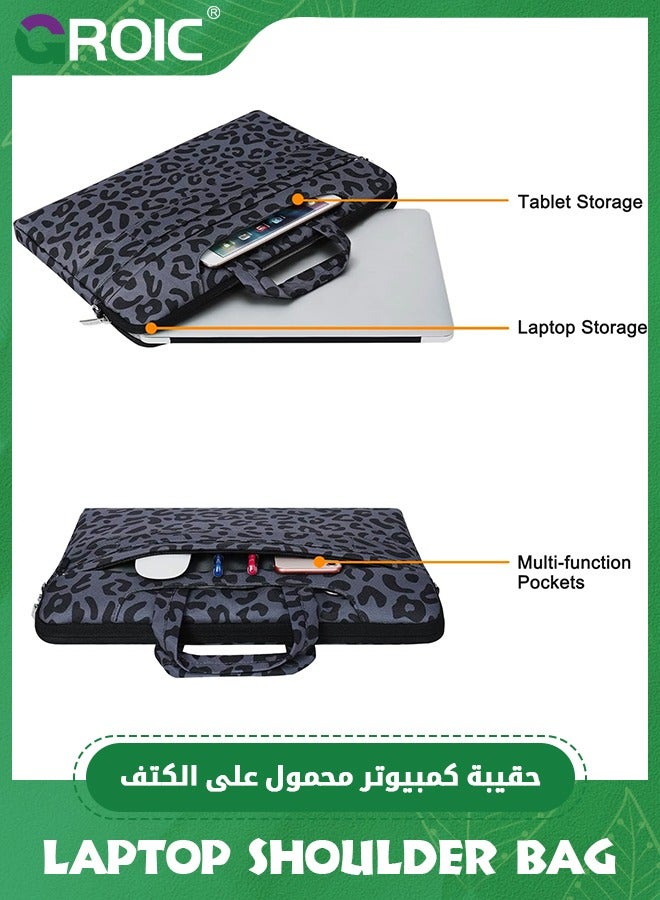 GROIC Laptop Shoulder Bag, Laptop Sleeve Bag 15.6-16 inch, Leopard Grain Briefcase Sleeve Compatible with MacBook Air 15 inch, Chromebook, HP, 15.3-16 inch Notebook - Image 2