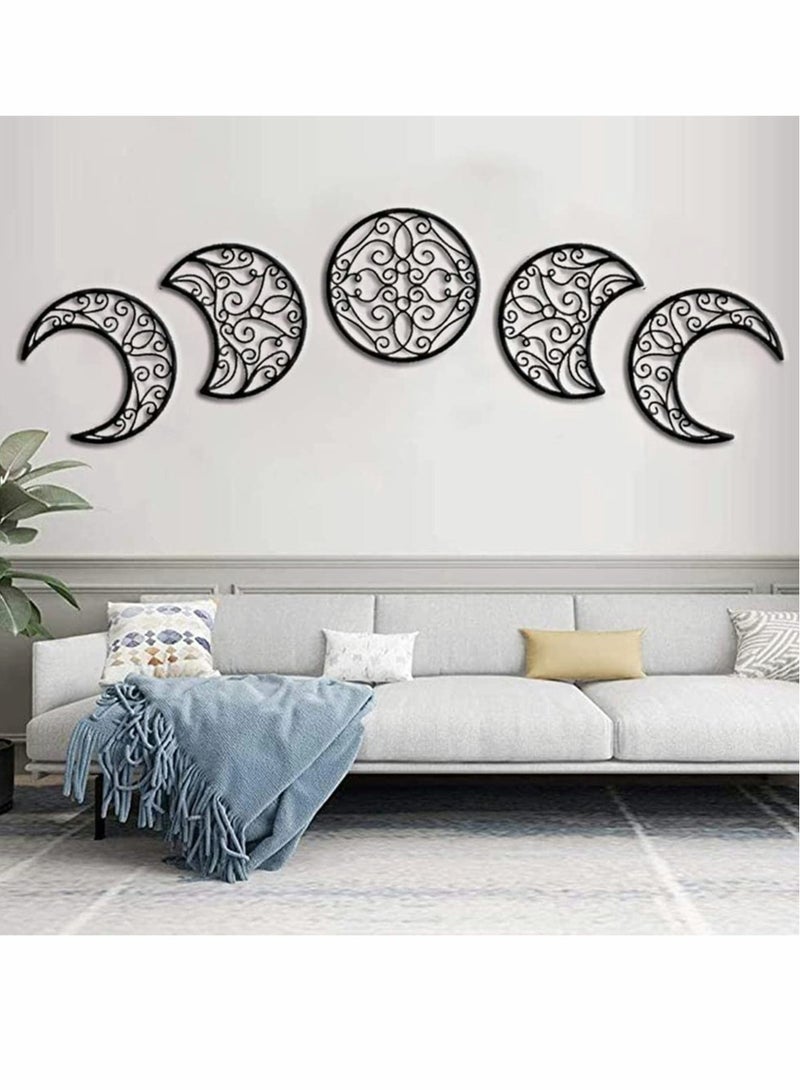 Excefore Moon Decoration Wall Decoration, Art decoration Wall Hanging, Boho Bedroom Decor Home Wall Decoration (Black, 5 Pieces)  - Image 1