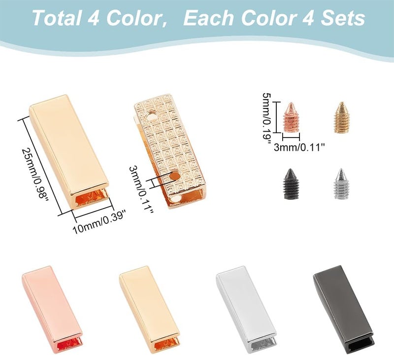 كلاراكو مجموعة من 16 مشبكًا مزخرفًا للحقائب من كلاركو، 4 ألوان معدنية لغطاء حافة حقيبة اليد، مشبك بطول 0.98 بوصة، أطراف نهايات حزام جلدي، مشبك حزام، سدادة نهاية سحاب، أدوات يدوية لصنع محفظة جلدية - Image 2