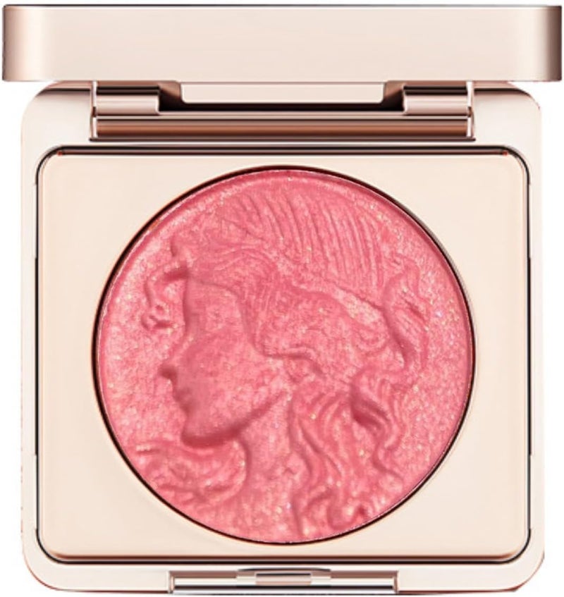 Shimmer Pink Blush Powder With Glitter Palette Embossed Pearlescent Highlighter Makeup Pigmented Peach Orange Blusher for Cheeks 01 Pink