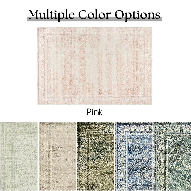BILEEHOME Light Pink Bedroom Rugs 6x9 Vintage Distressed Aesthetic Cute Boho Floral Feminine Low Pile Soft Carpet Machine Washable Stain Resistant Area Rugs for Kids Room Nursery Playroom Office 6 x 9 - Image 5