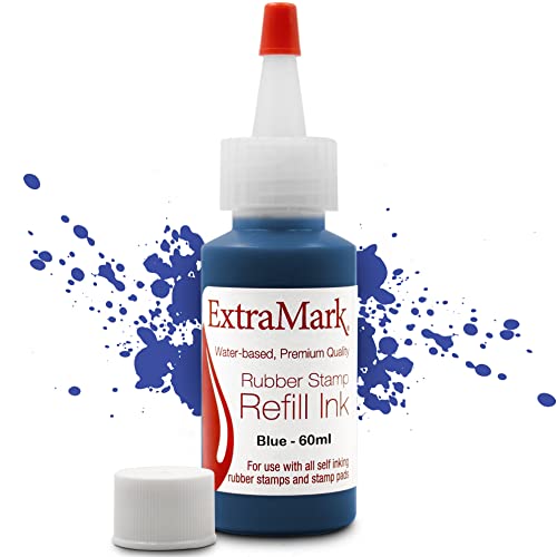 ExtraMark Premium Stamp Refill Ink for Self-Inking Stamps and Stamp Pads, 60 ml, Blue Color Ink. - Image 1