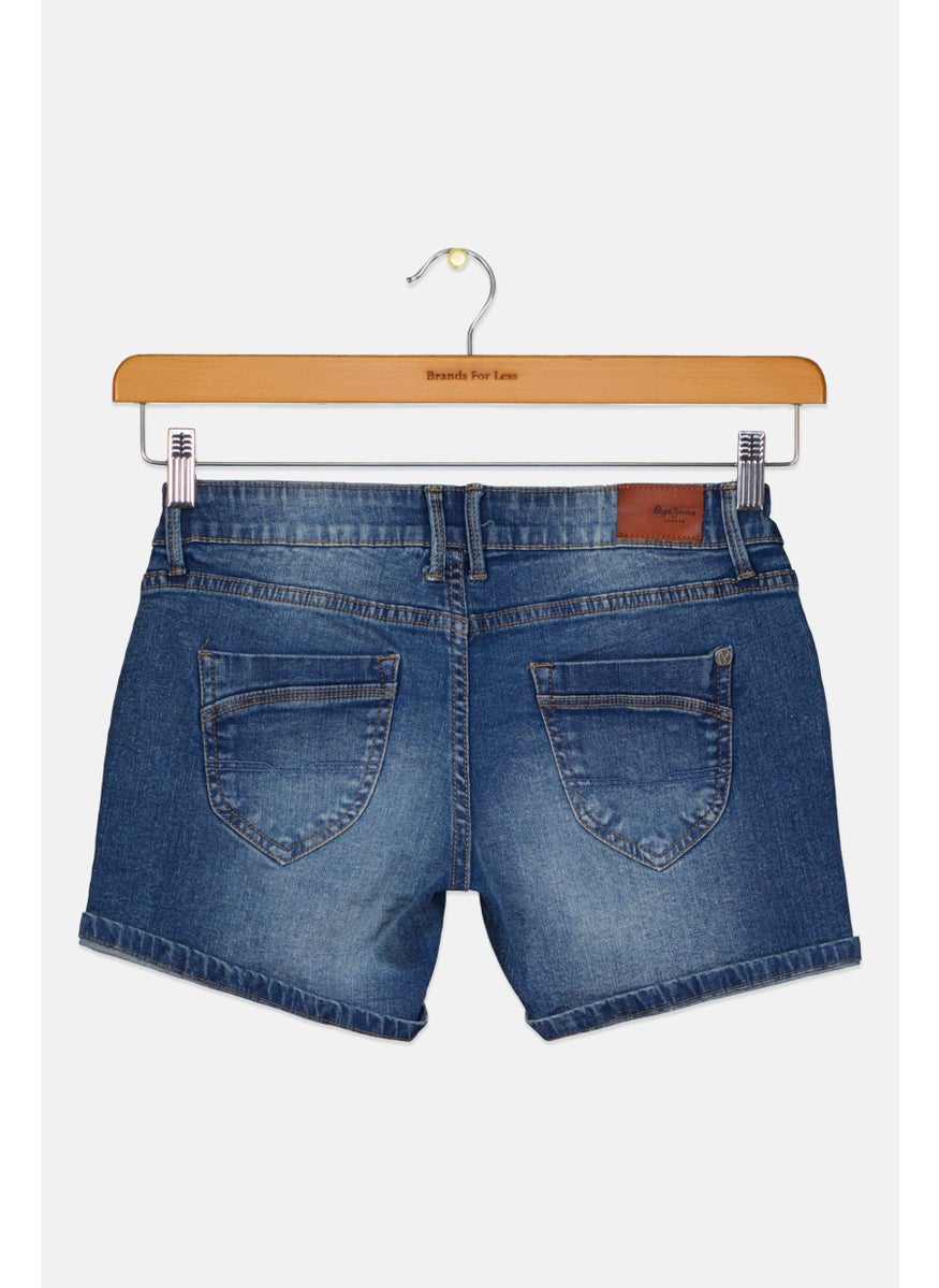 Pepe Jeans - Kids Girl Washed Denim Shorts, Blue - Image 1