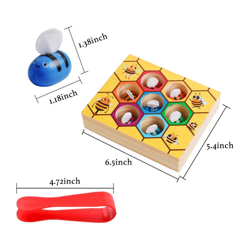 kizh Fine Motor Toys, Clamp Bee to Hive Matching Game Toddler Learning Toys Montessori Wooden Lovely Bee Hive Toys Color Sorting for Baby Early Educational Game Toy for 3 4 5 Years Old Kids - Image 5