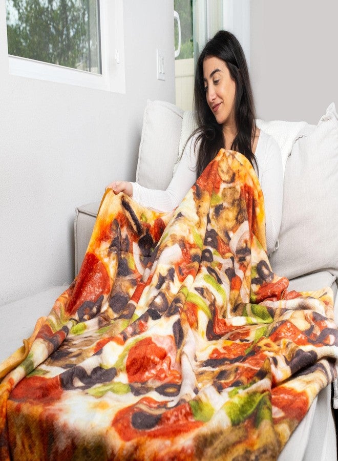 توينك بطانية دائرية من الصوف بتصميم بيتزا فاخرة، بطانية لفّ طعام واقعية | غطاء بوليستر ناعم مخملي للأريكة والسرير، ديكور منزلي مريح | هدايا مبتكرة ومضحكة للمراهقين والأطفال | 60 بوصة - Image 5