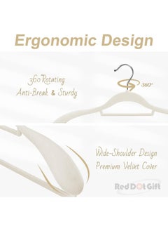 Red Dot Gift Red Dot Gift® 4 Pack Ivory Wide Shoulder Velvet Hangers,Suit Hangers for Men,Smooth Finish 360°Swivel Hook Heavy Duty Coat Hangers for Closet, Jacket Clothes Hangers for Dress,Pants,Shirts,Skirts,Tie.  - Image 3