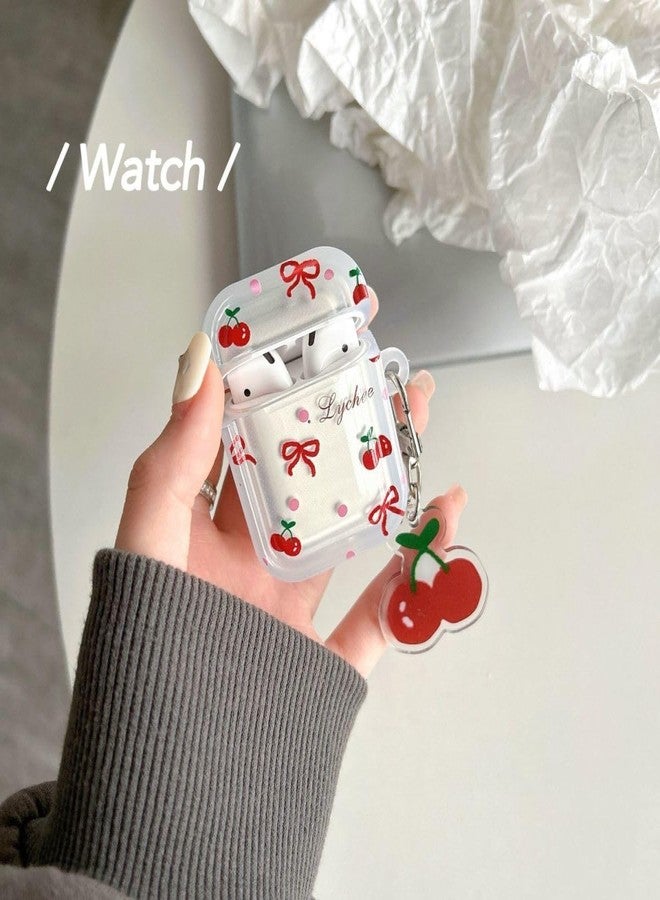 جراب سماعات أذن لسماعات AirPods 4، جراب سيليكون ناعم شفاف مزين بفيونكة وكرز، غطاء حماية لسماعات AirPods 4 مقاوم للصدمات + سلسلة مفاتيح على شكل كرز - Image 4