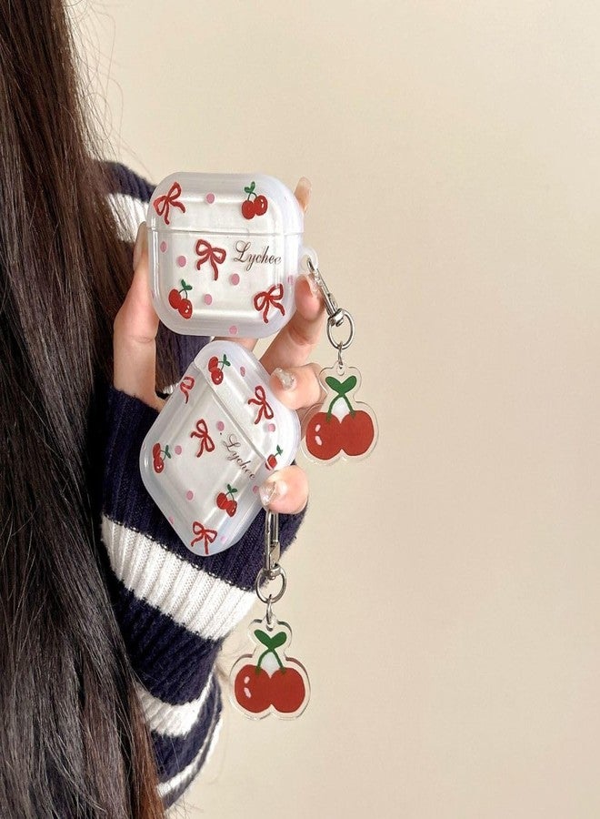 جراب سماعات أذن لسماعات AirPods 4، جراب سيليكون ناعم شفاف مزين بفيونكة وكرز، غطاء حماية لسماعات AirPods 4 مقاوم للصدمات + سلسلة مفاتيح على شكل كرز - Image 2
