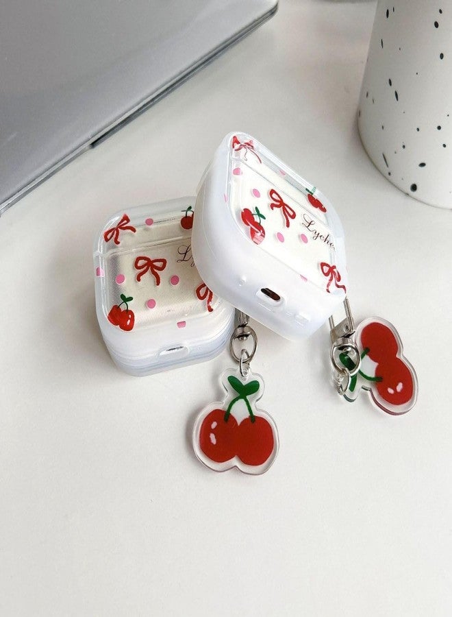 جراب سماعات أذن لسماعات AirPods 4، جراب سيليكون ناعم شفاف مزين بفيونكة وكرز، غطاء حماية لسماعات AirPods 4 مقاوم للصدمات + سلسلة مفاتيح على شكل كرز - Image 5