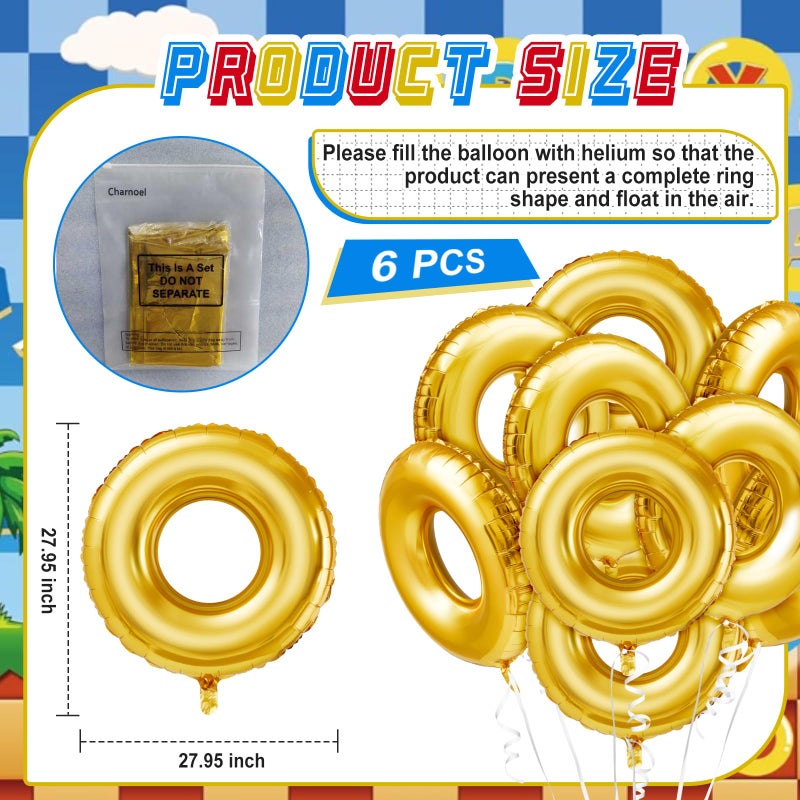 Charnoel 6 Pack 28" Gold Ring Birthday Party Balloon Cartoon Characters Themed Party Decor Foil Large Balloons for Birthday Cartoon Carnival Theme Decorations - Image 2