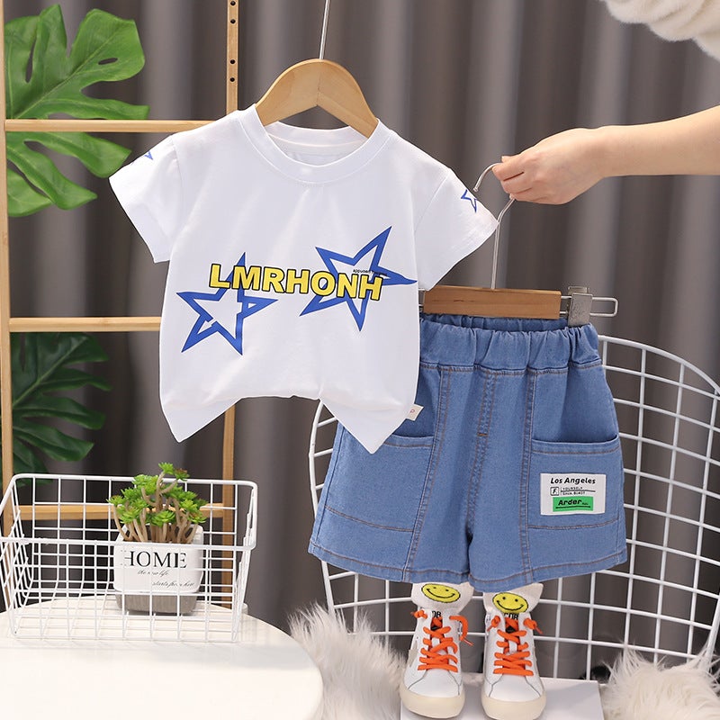Boys' Summer Suit Baby'S Summer Cool And Cool Clothes Children'S Summer Short-Sleeved Denim Shorts Trendy - Image 5