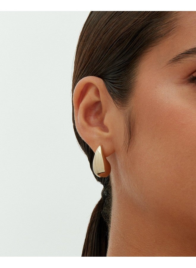 PAVOI 14K Gold Plated 925 Sterling Silver Post Teardrop Chunky Hoop Earrings | Lightweight Drop Yellow Earrings For Women | 22Mm Designer Dupe Earrings  - Image 2