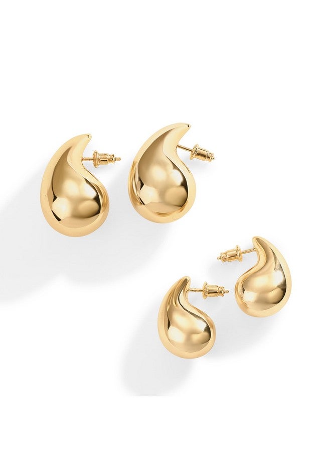 PAVOI 14K Gold Plated 925 Sterling Silver Post Teardrop Chunky Hoop Earrings | Lightweight Drop Yellow Earrings For Women | 22Mm Designer Dupe Earrings  - Image 3