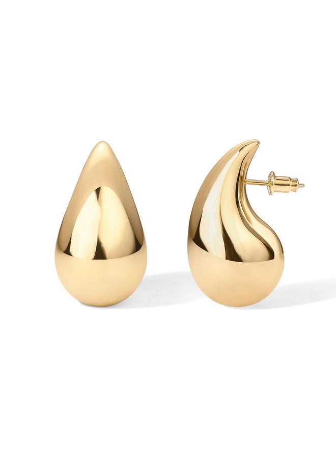 PAVOI 14K Gold Plated 925 Sterling Silver Post Teardrop Chunky Hoop Earrings | Lightweight Drop Yellow Earrings For Women | 22Mm Designer Dupe Earrings  - Image 1