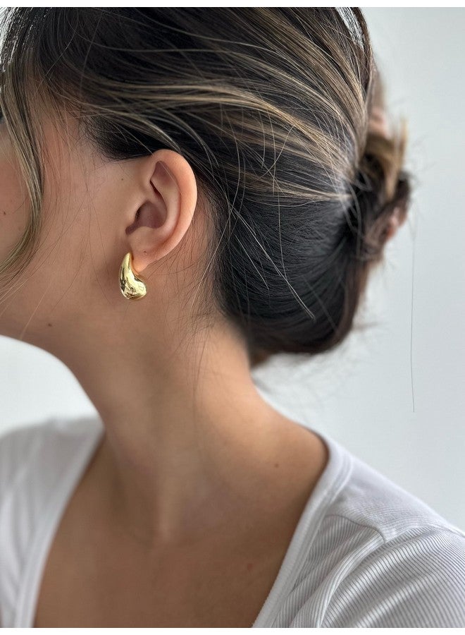 PAVOI 14K Gold Plated 925 Sterling Silver Post Teardrop Chunky Hoop Earrings | Lightweight Drop Yellow Earrings For Women | 22Mm Designer Dupe Earrings  - Image 4