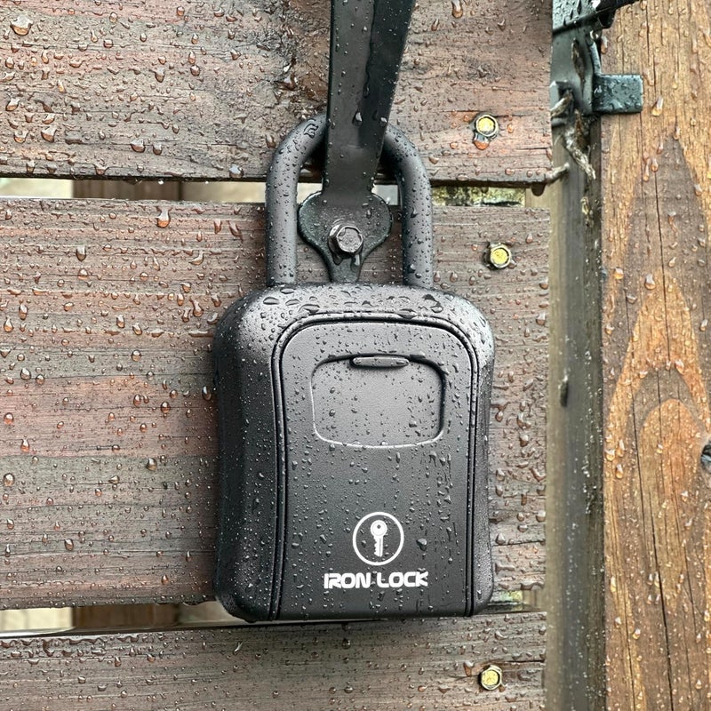 Iron Lock ® Key Lock Box Portable with U-Shackle & Wall Mount – Medium Waterproof Heavy-Duty Metal Safe with 4-Digit Combination for Spare Keys Outside on Door Knob, Fence or Gate (Black, Medium) - Image 3