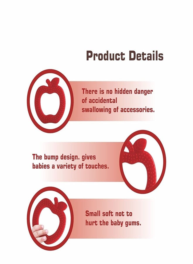 MoldBerry Apple Fruit Shape Soft Silicone Teether for 3-6 Months with Carrying Case, BPA Free Teething Toy for Babies with Textured Surface for Soothing Gums. 100% Food Grade (Multicolor) - Image 4